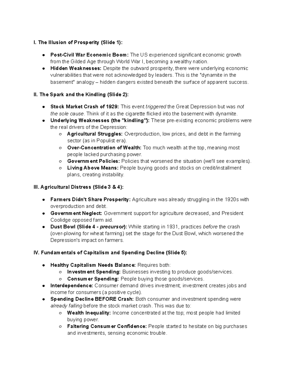 Great Depression: Causes, Effects, and Key Terms for Quiz - Studocu
