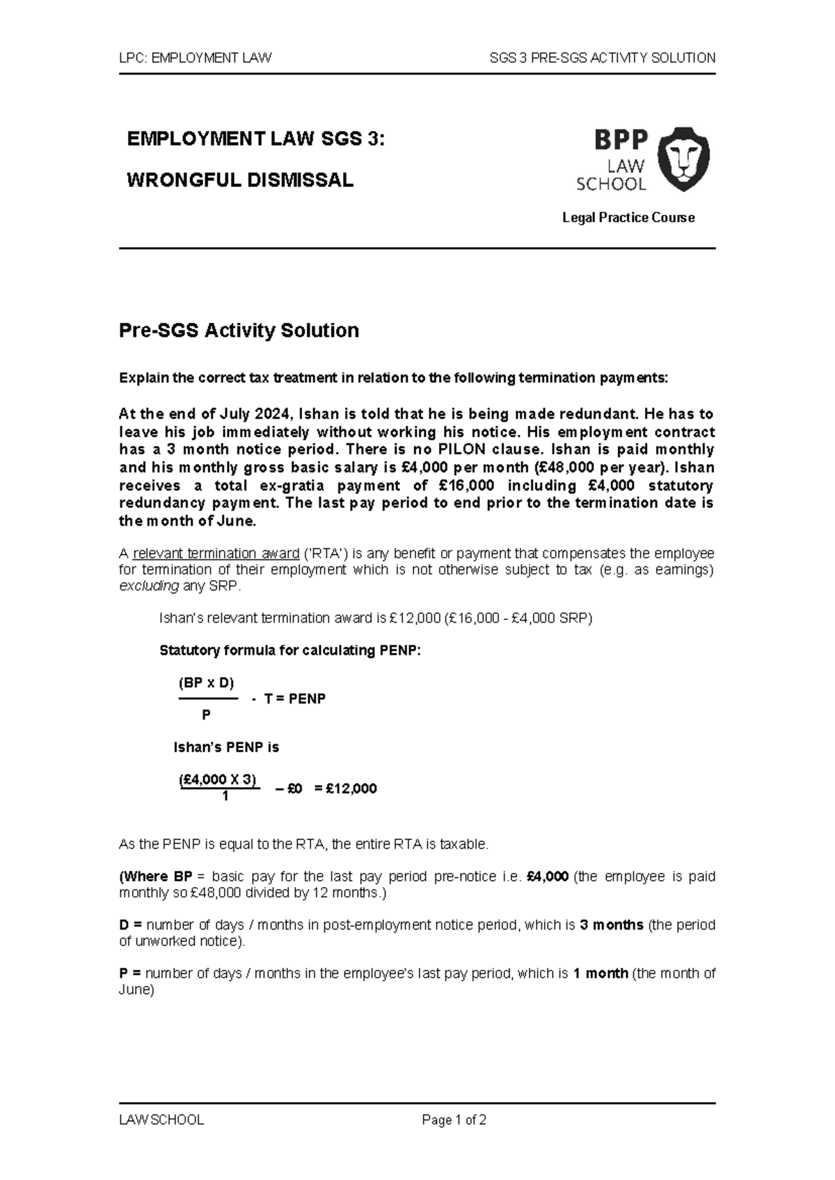 Employment Law EL SGS 3: Pre-SGS Activity Solution 2023-24 - Studocu