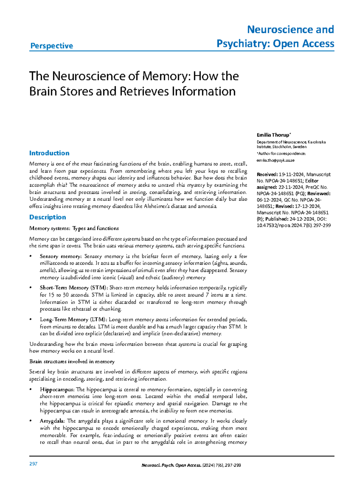Neuroscience and Psychiatry 2024: The Brain's Memory Mechanisms - Studocu