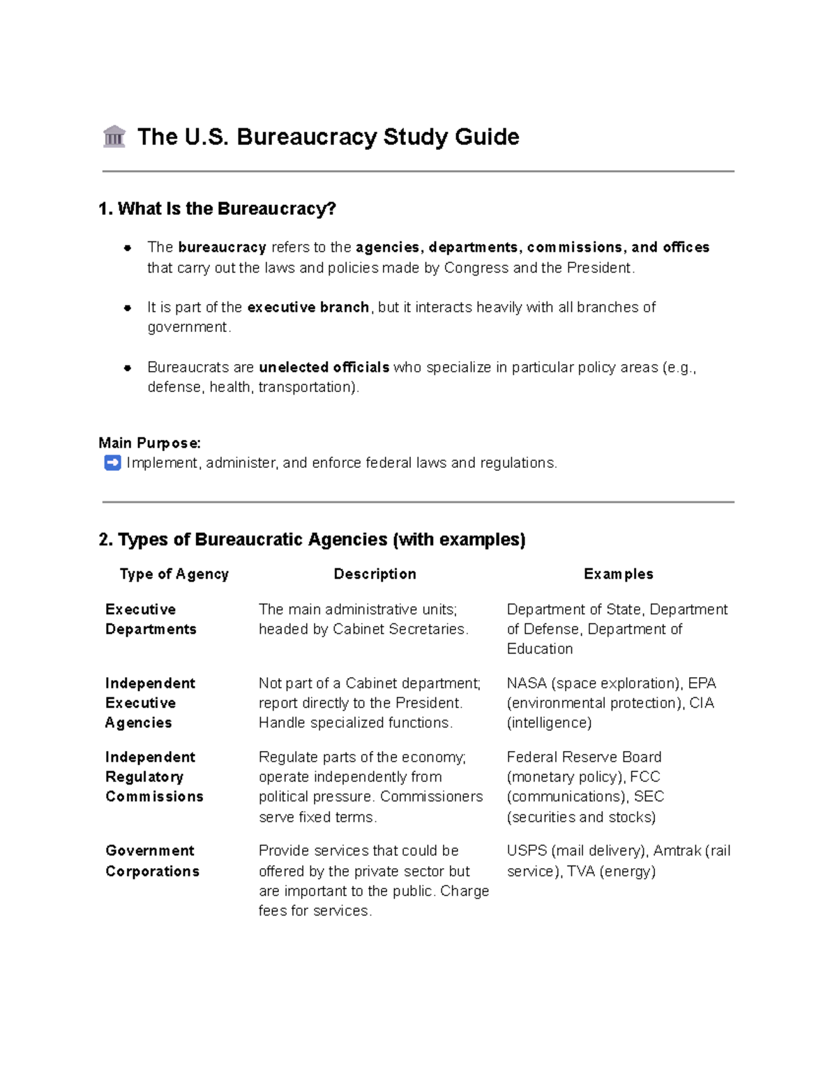 U.S. Bureaucracy Study Guide - Section 4 Notes - Studocu
