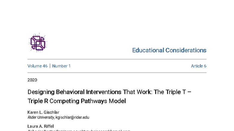 Designing Effective Behavioral Interventions: The Triple T - Triple R ...
