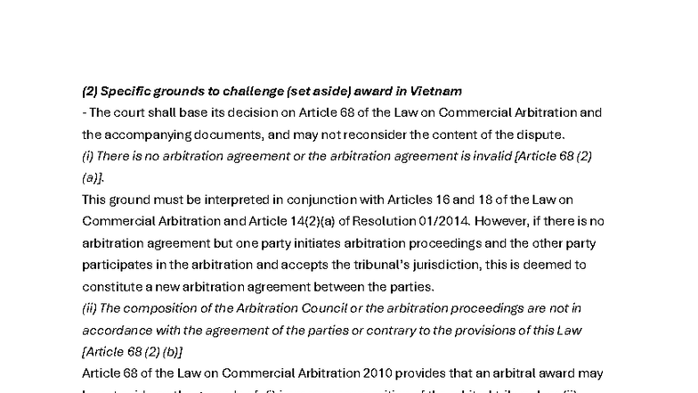 Specific Grounds to Challenge Arbitral Awards in Vietnam (LAW 68) - Studocu