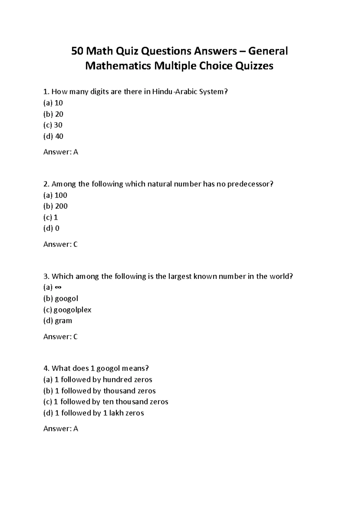 MATH Practice QUIZ AND Answers - MATHS QUIZ WITH ANSWERS FOR PRACTICE ...