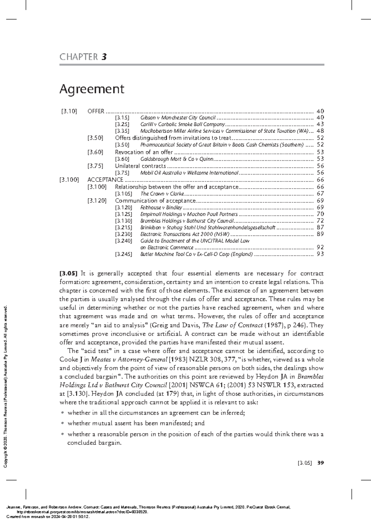 CHAPTER 3: Agreement - Key Cases and Principles in Contract Law - Studocu