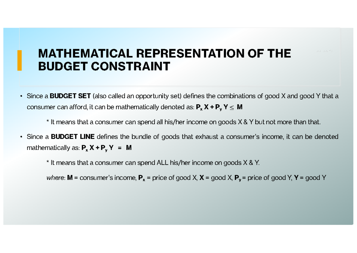 AE11 Topic 4: Mathematical Representation of Budget Constraints - Studocu
