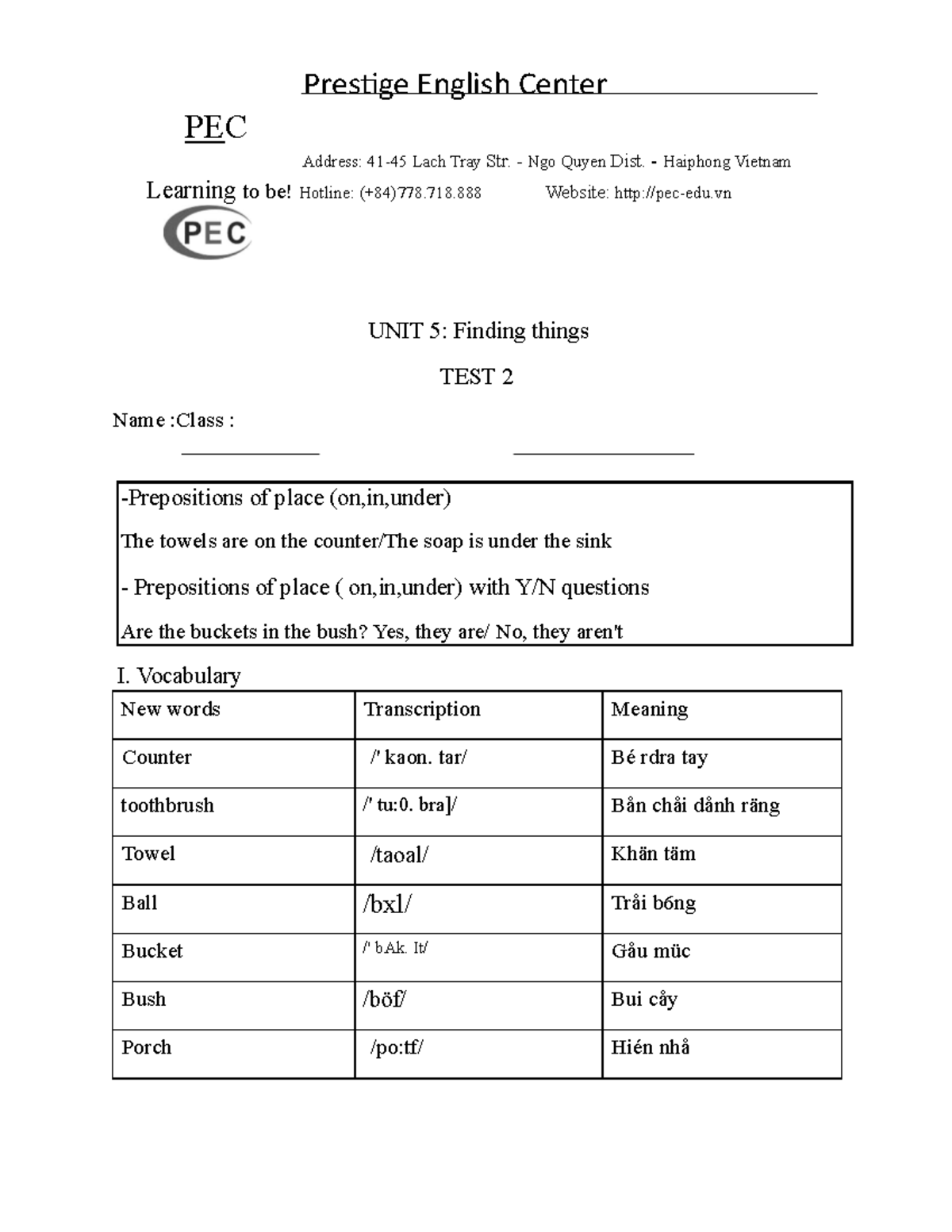 [ TỔNG HỢP ] TEST TIẾNG ANH - PEC Address: 41-45 Lach Tray Str. - Ngo ...