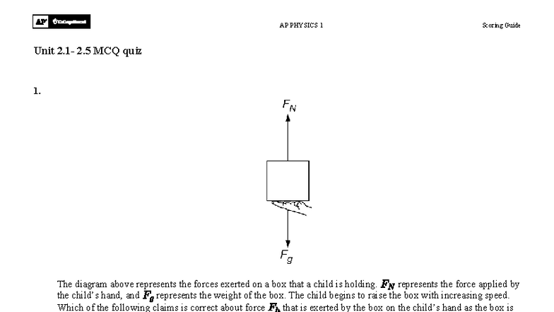AP PHYSICS 1 Unit 2.5 MCQ Quiz Scoring Guide - Studocu
