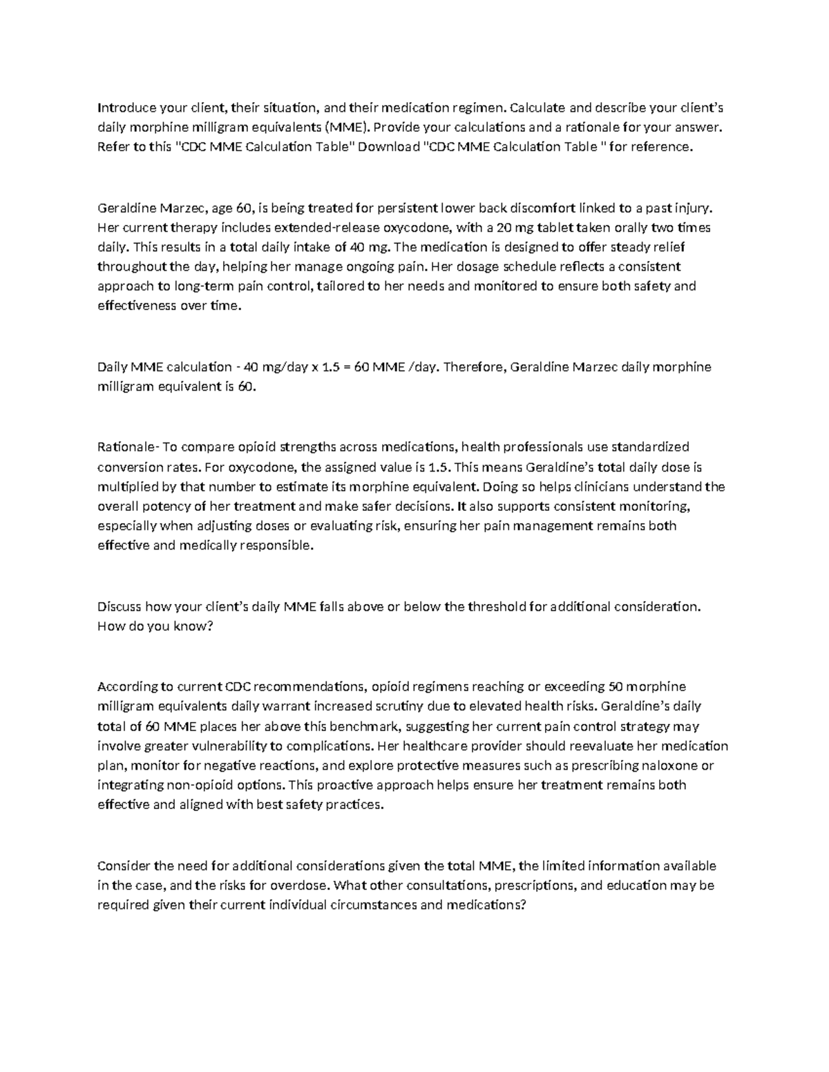 NR565 WEEK 3: MME Calculation & Opioid Management for Geraldine - Studocu