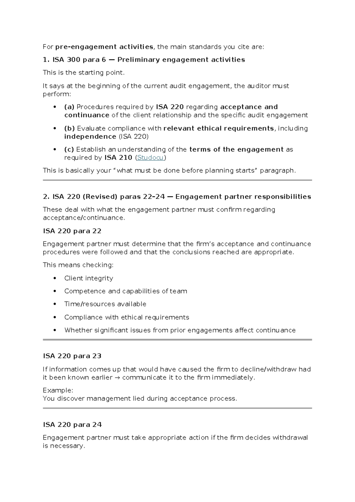 Pre-Engagement Tips for ISA 300, 220, and ISQM 1 Standards - Studocu