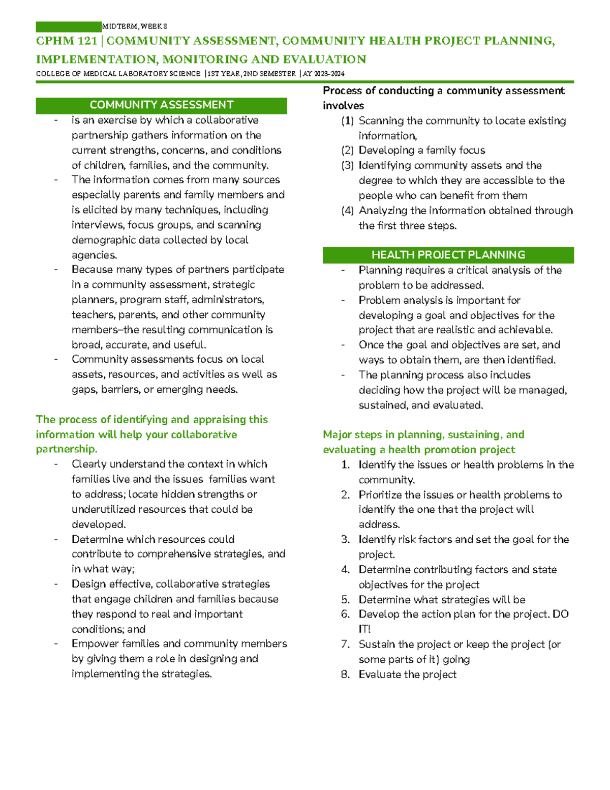 CPHM Midterm WEEK2 Community Assessment - MIDTERM, WEEK 8 CPHM 121 ...