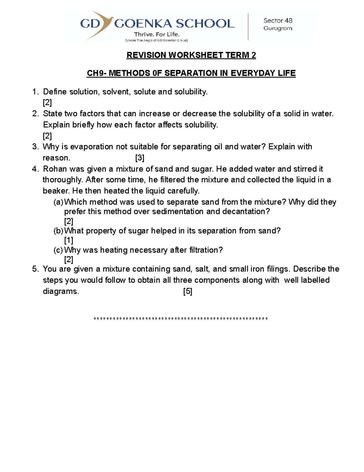 REVISION WORKSHEET TERM 2: METHODS OF SEPARATION IN DAILY LIFE - Studocu