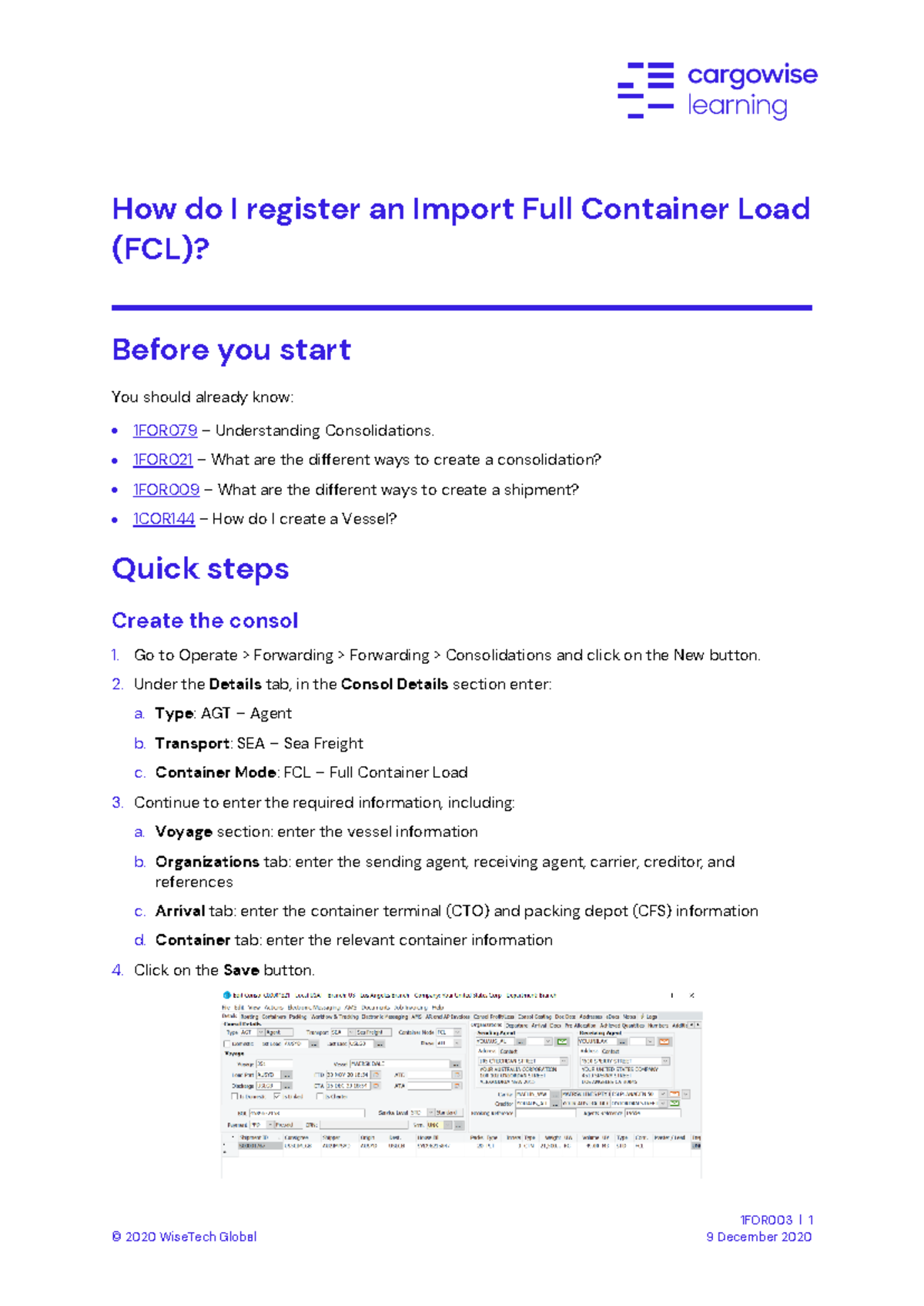 FCL Import Registration Guide for 1FOR003 - Sea Freight Process - Studocu