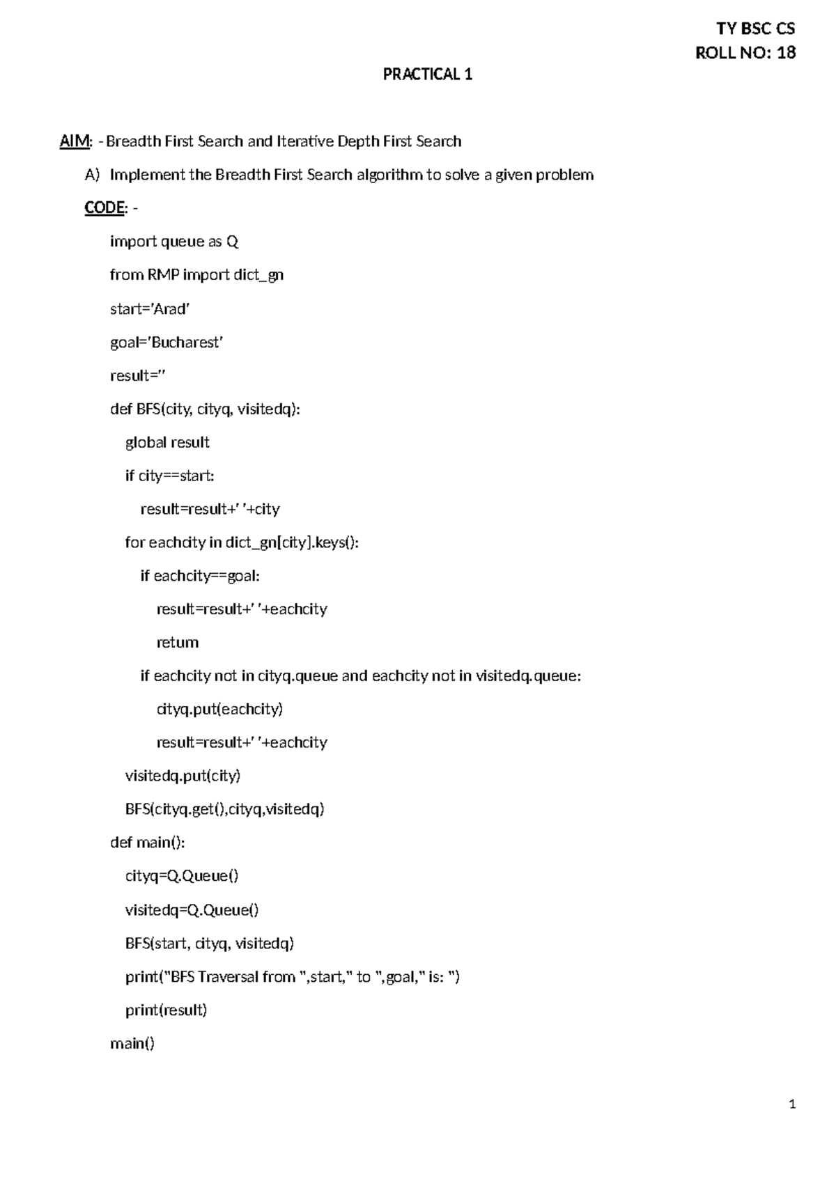 Practical Manual for Algorithms: BFS, DFS, SVM, and Decision Trees (TY ...