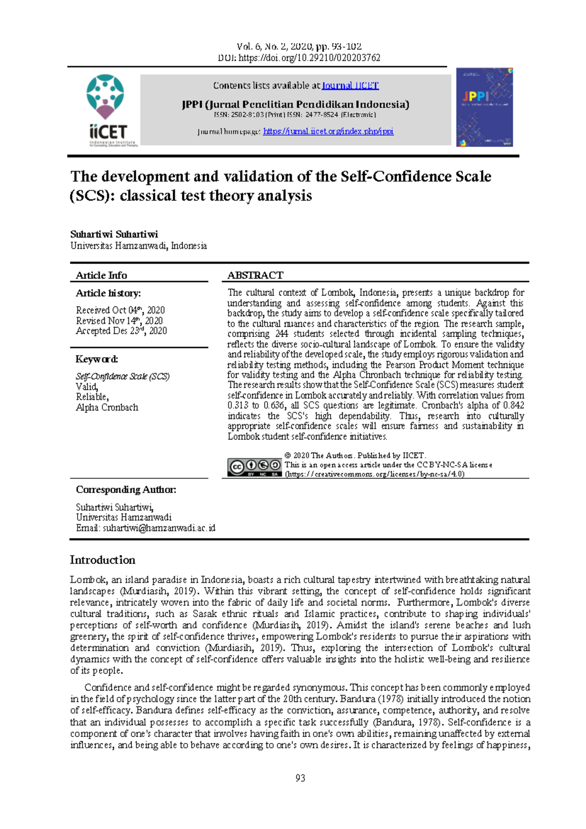 Development and Validation of the Self-Confidence Scale (SCS) in Lombok ...