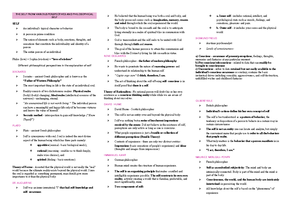Uts-reviewer - reviewer for understanding the self - THE SELF FROM ...