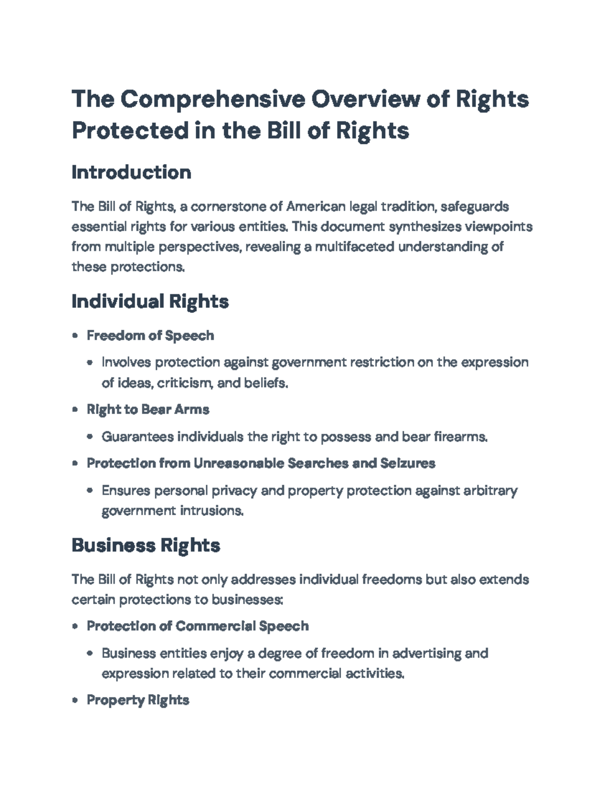Comprehensive Overview of Rights in the Bill of Rights: A Detailed ...