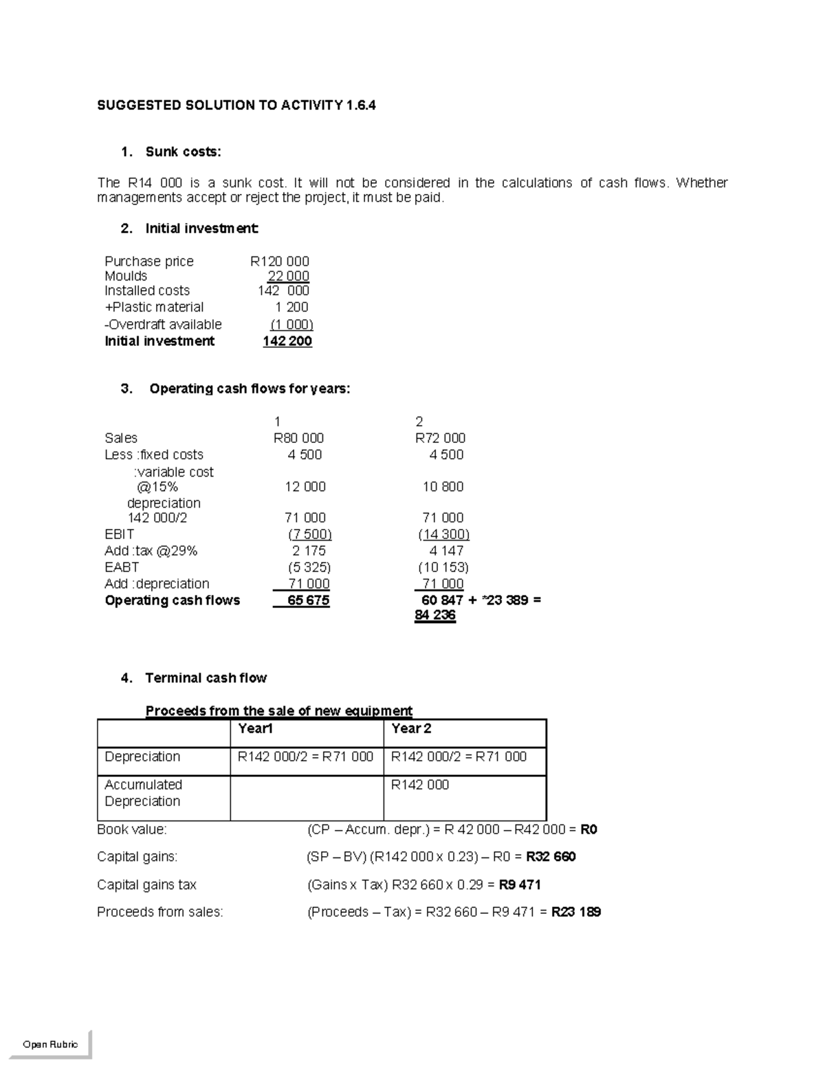 Activity 1.6 - Suggested Solution for Cash Flow Analysis - Studocu