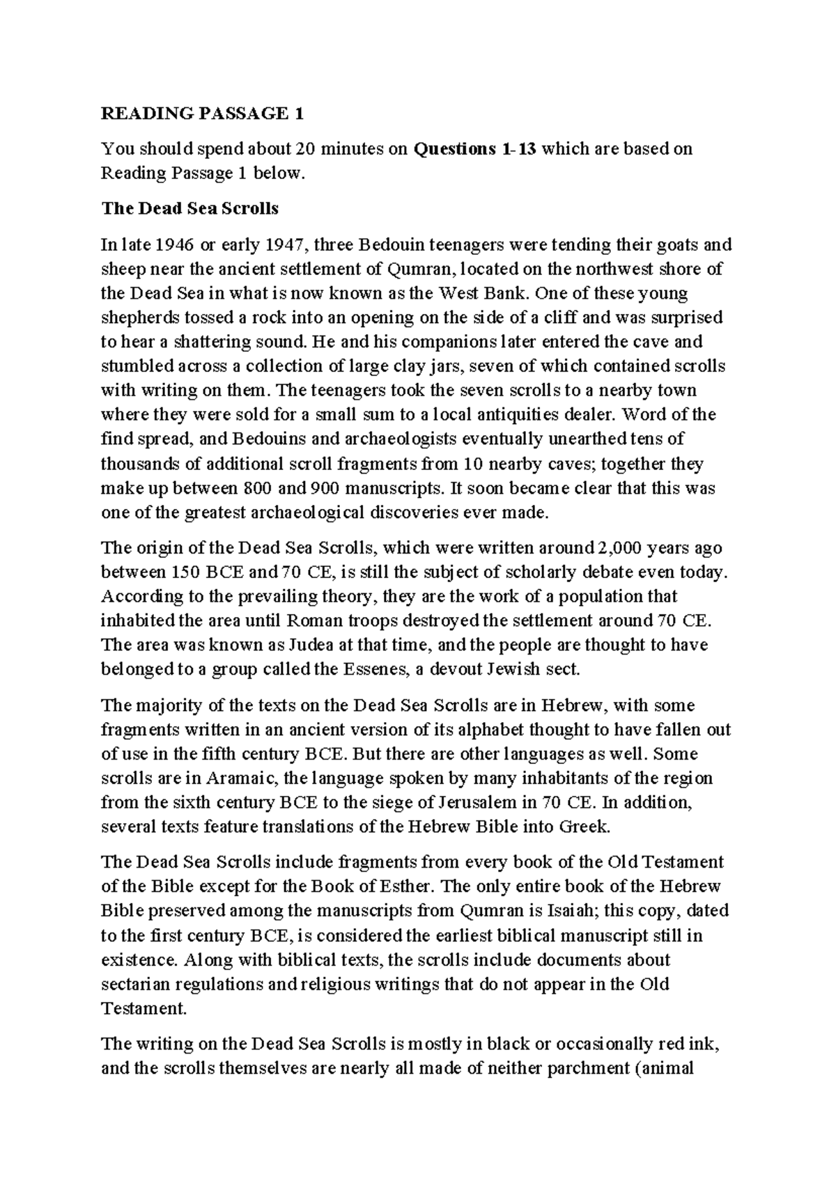 Reading test 5 - READING PASSAGE 1 You should spend about 20 minutes on ...