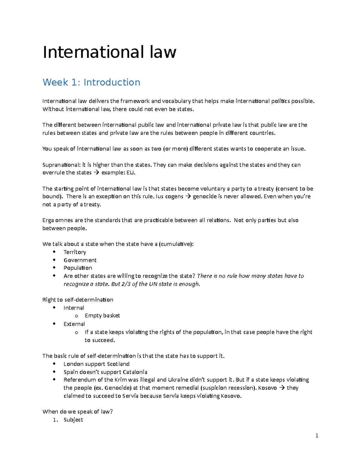International Law Overview: Key Principles and UN Framework - Studeersnel