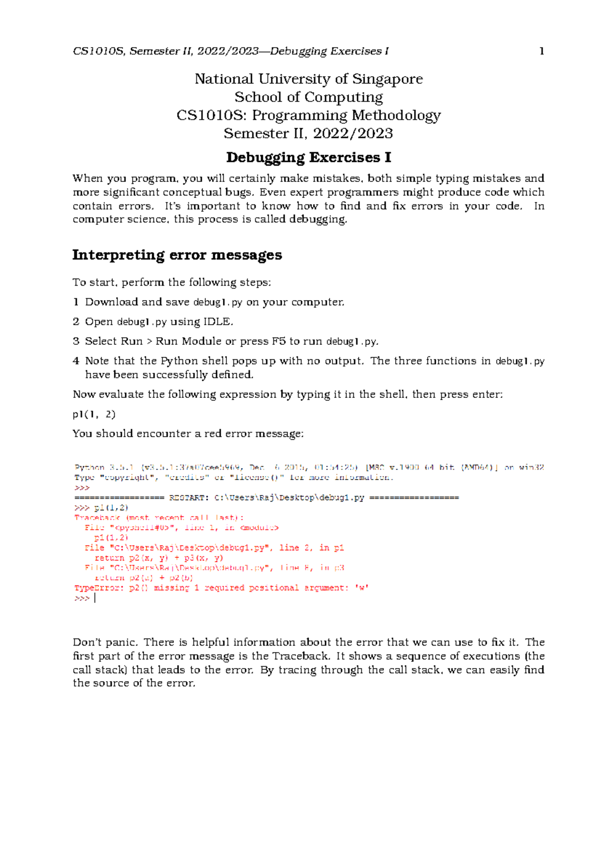 CS1010S Debugging Exercises I: Finding & Fixing Errors - Studocu