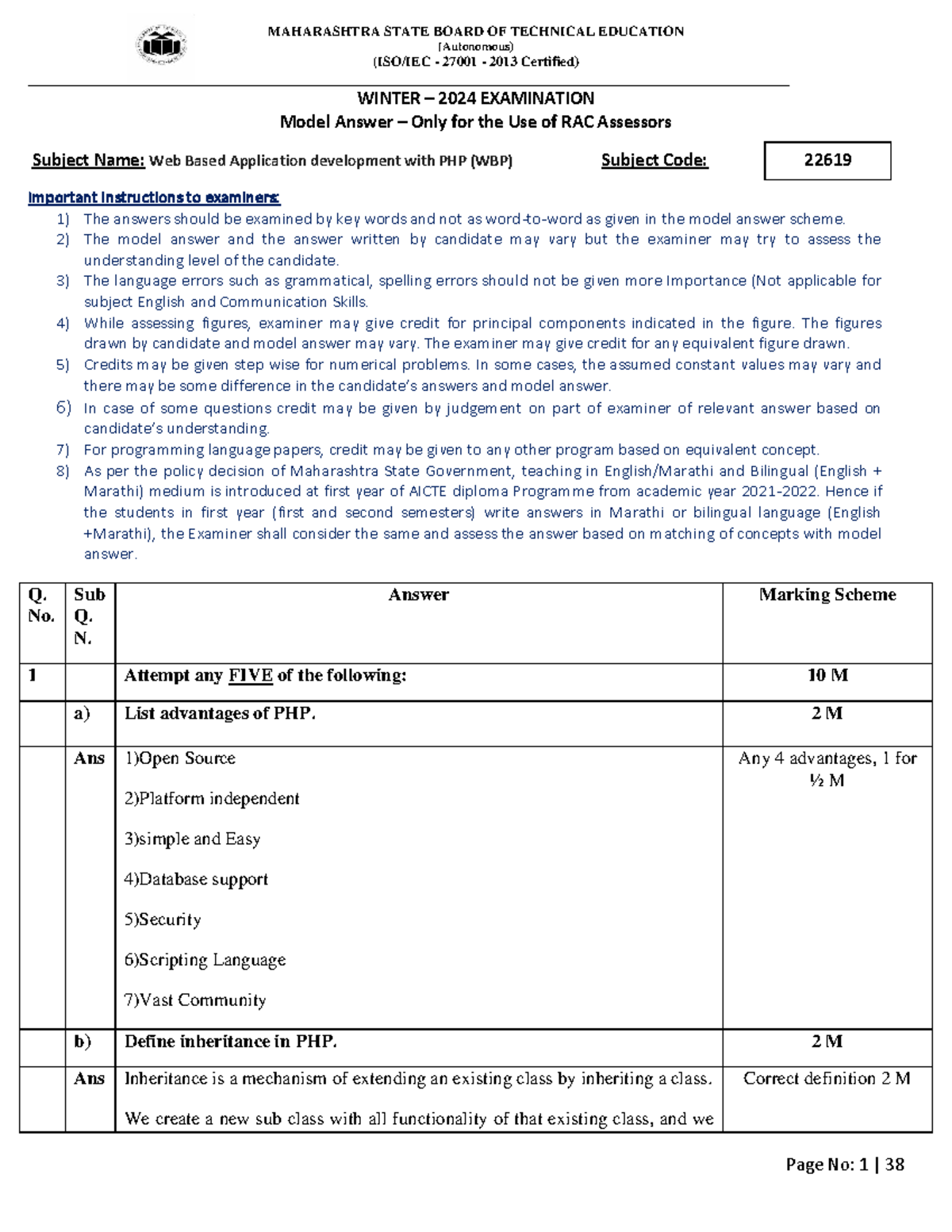 Model Answer for Web Based Application Development with PHP (WBP ...