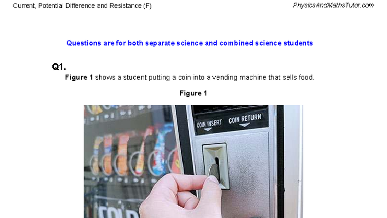 Current, Potential Difference and Resistance QP - AQA Physics GCSE - Q1 ...