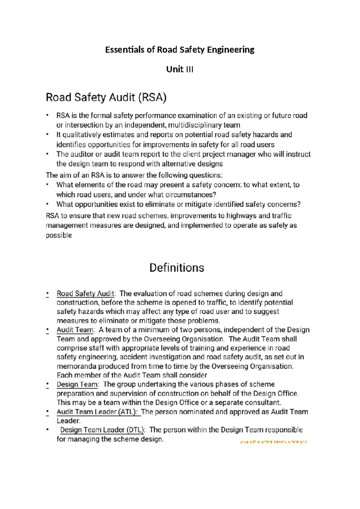 Road Safety Engineering Unit 3: Essentials & Best Practices - Studocu