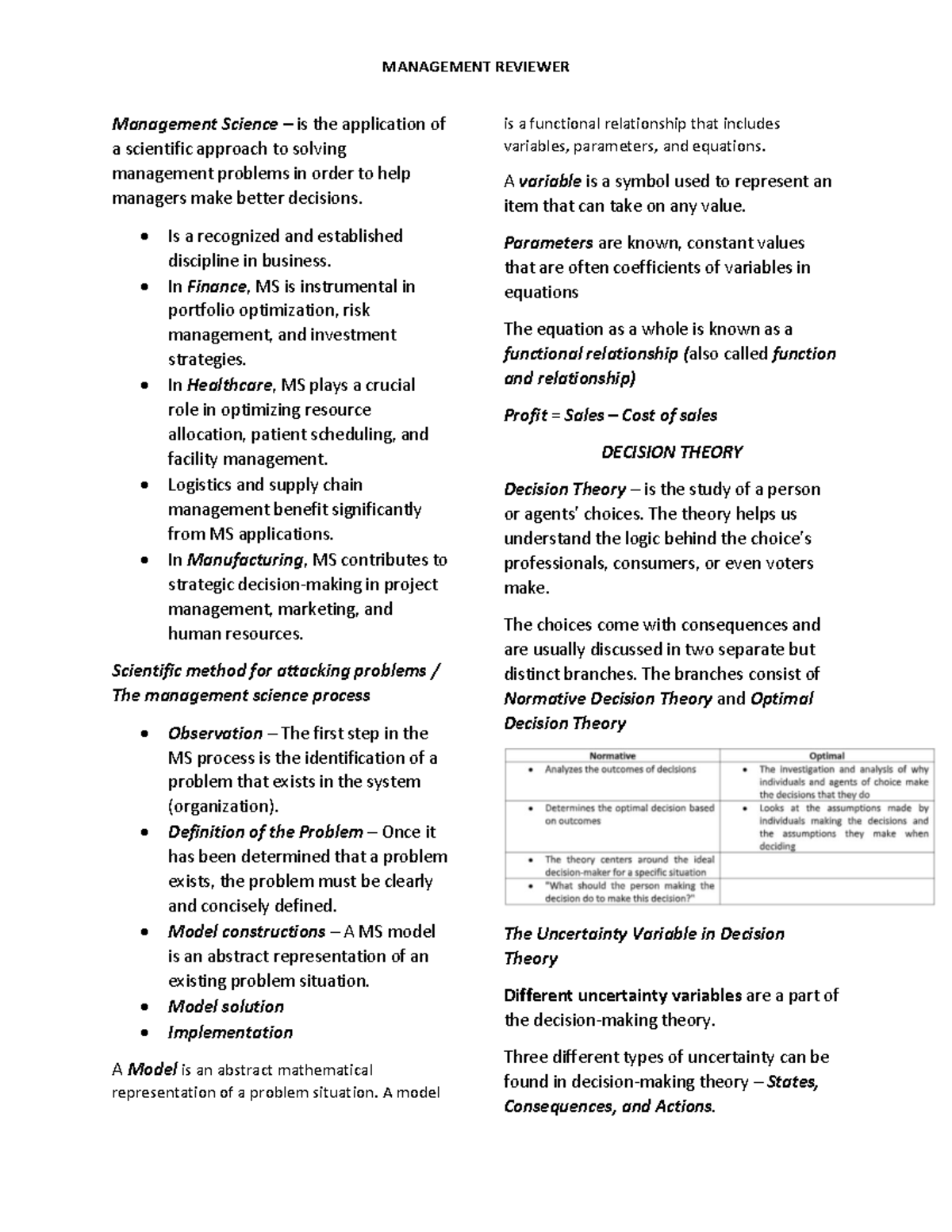 MS- Reviewer: Key Concepts in Management Science and Decision Theory ...