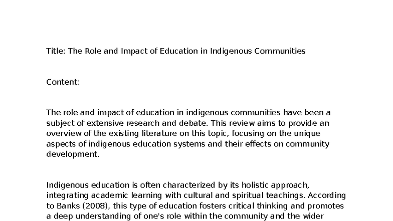 Title: The Role of Education in Indigenous Communities: A Review - Studocu