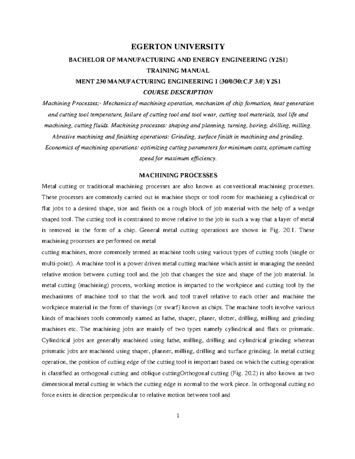 MENT 230 Manufacturing Engineering I: Comprehensive Course Notes - Studocu