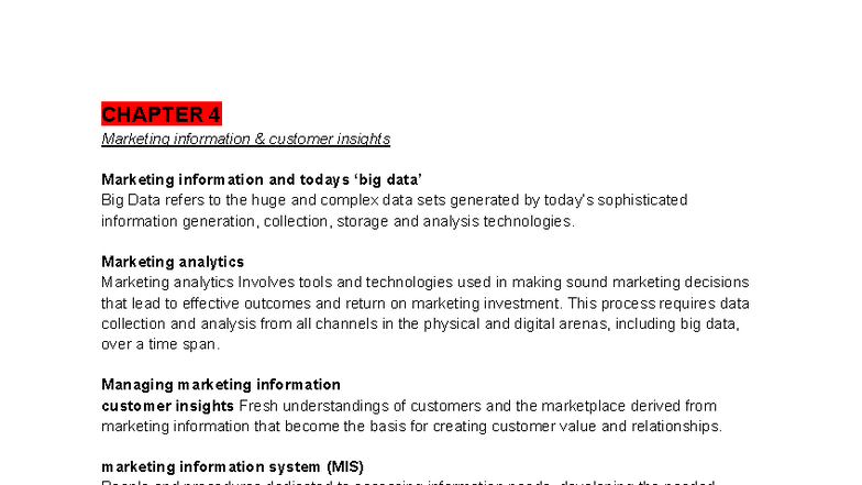 Marketing Quiz 2 Notes: Insights on Customer Data and Analytics - Studocu