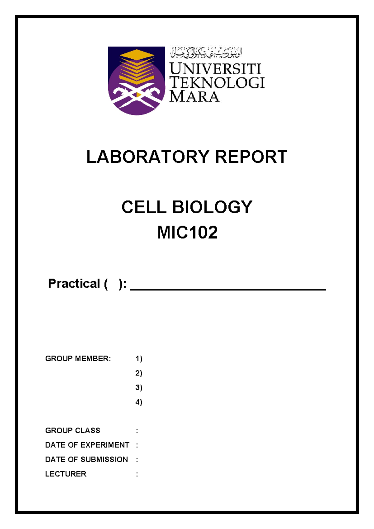 Laboratory Report MIC102 Practical 2: Observing Plant Cell Structures ...