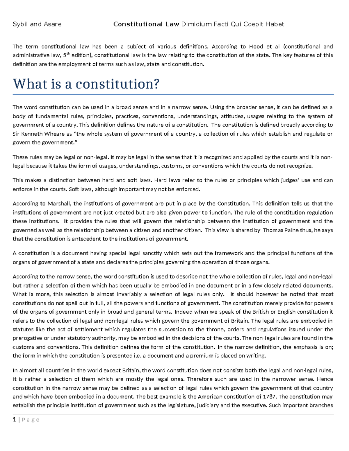 Constitutional Law Notes (Course Code: LAW 101) - Key Concepts and ...
