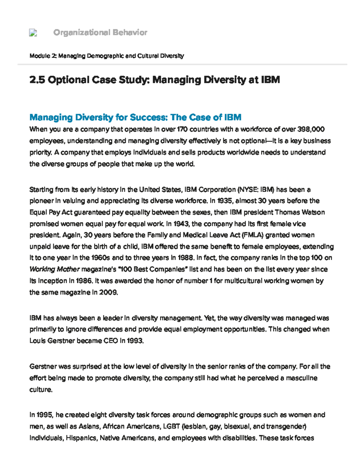 Case Study: Managing Diversity at IBM - Studocu