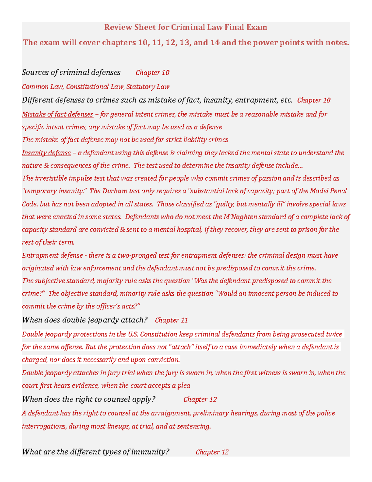 Criminal Law (CRL 101) Final Exam Review Notes & Key Concepts - Studocu