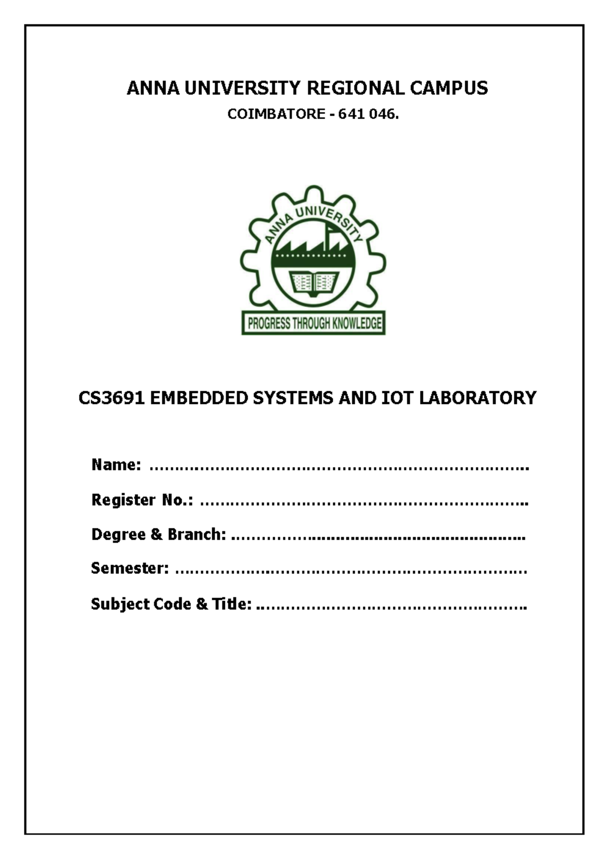 CS3691 Embedded Systems and IoT Lab Final Record - Studocu