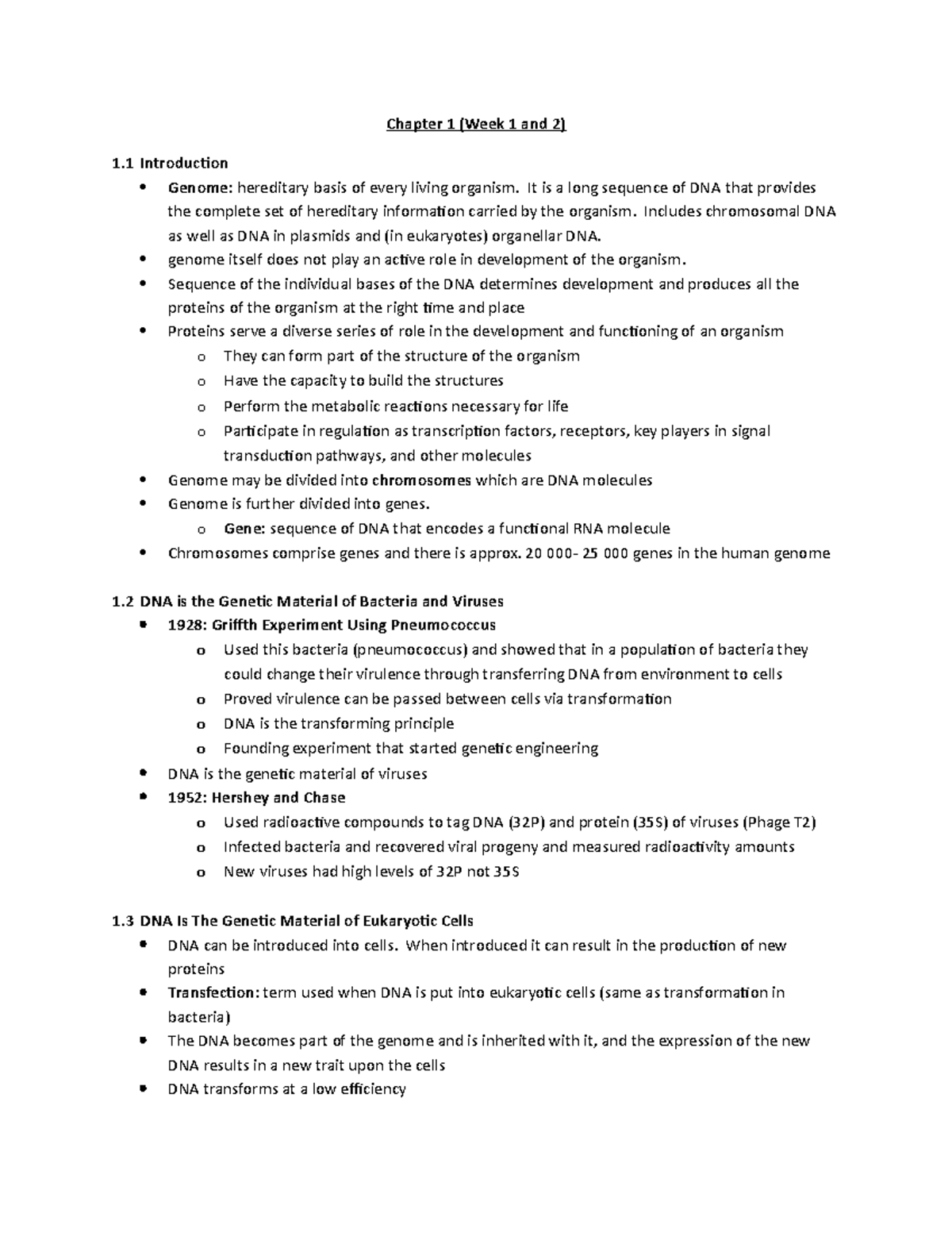 Chapter 1 notes - Chapter 1 (Week 1 and 2) 1 Introduction Genome ...
