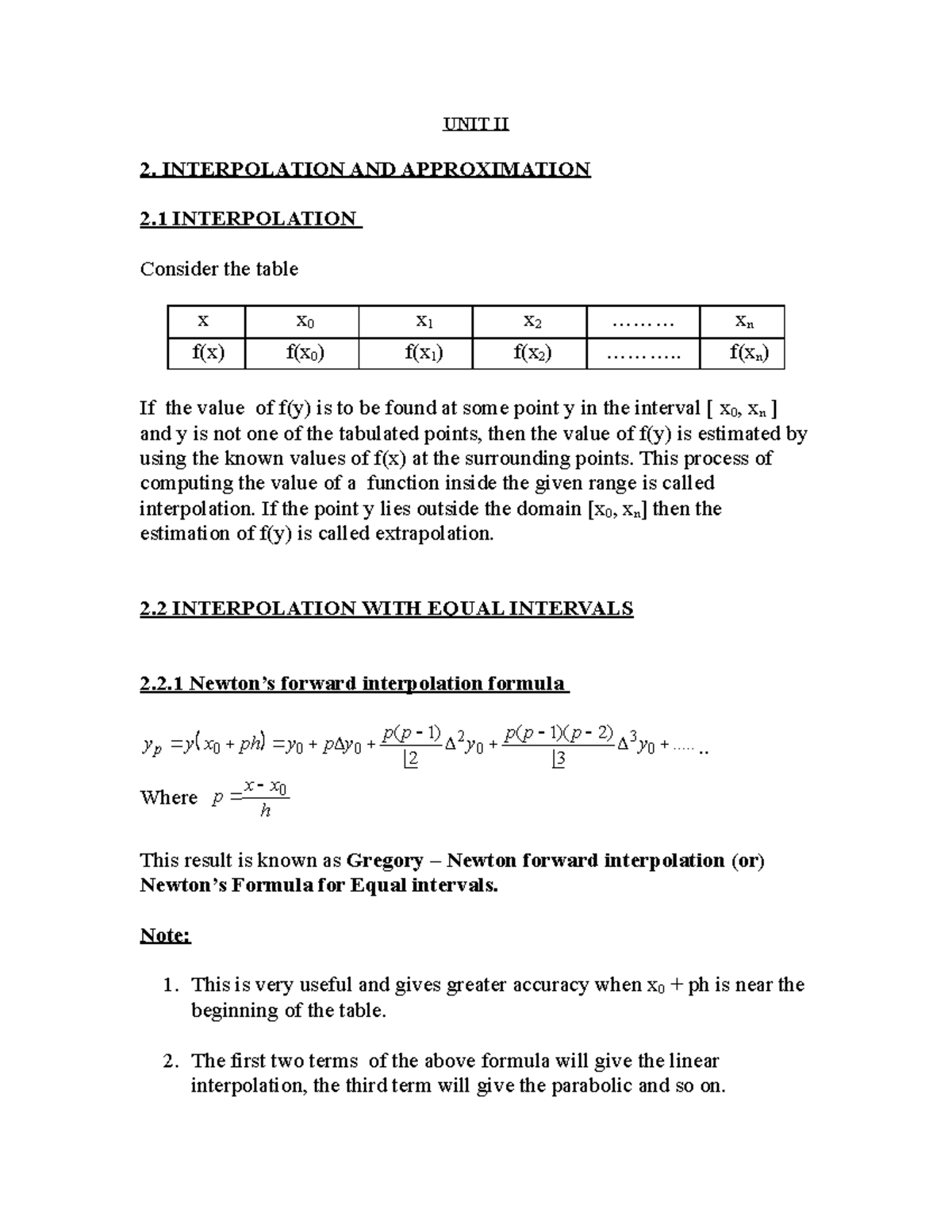 Unit II NM INTERPOLATION AND APPROXIMATE - UNIT II 2. INTERPOLATION AND ...