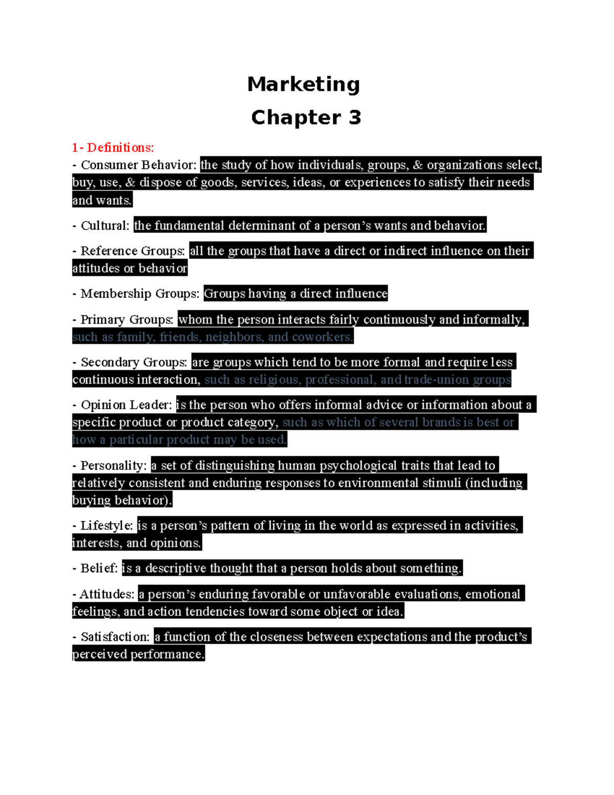 Chapter 3 Summary: Key Concepts in Consumer Behavior for MKT101 - Studocu