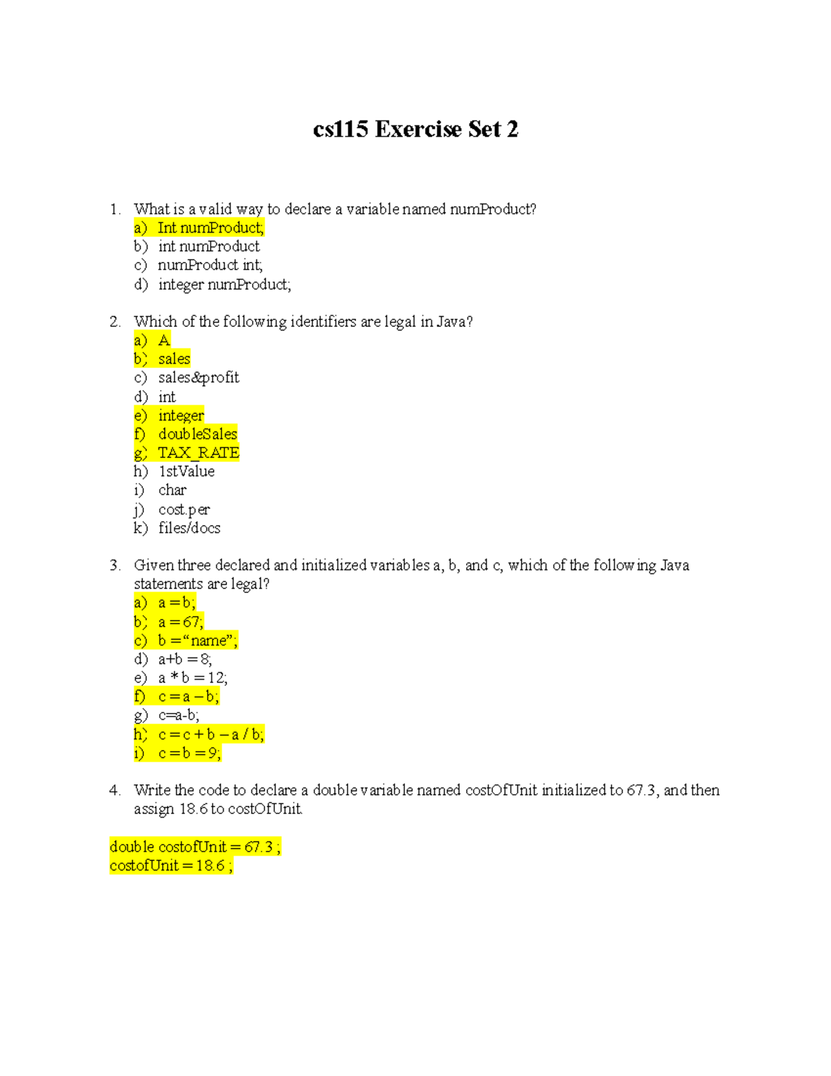 Execise Set 2 - CS115 Exercise set 2 HW - cs115 Exercise Set 2 What is ...