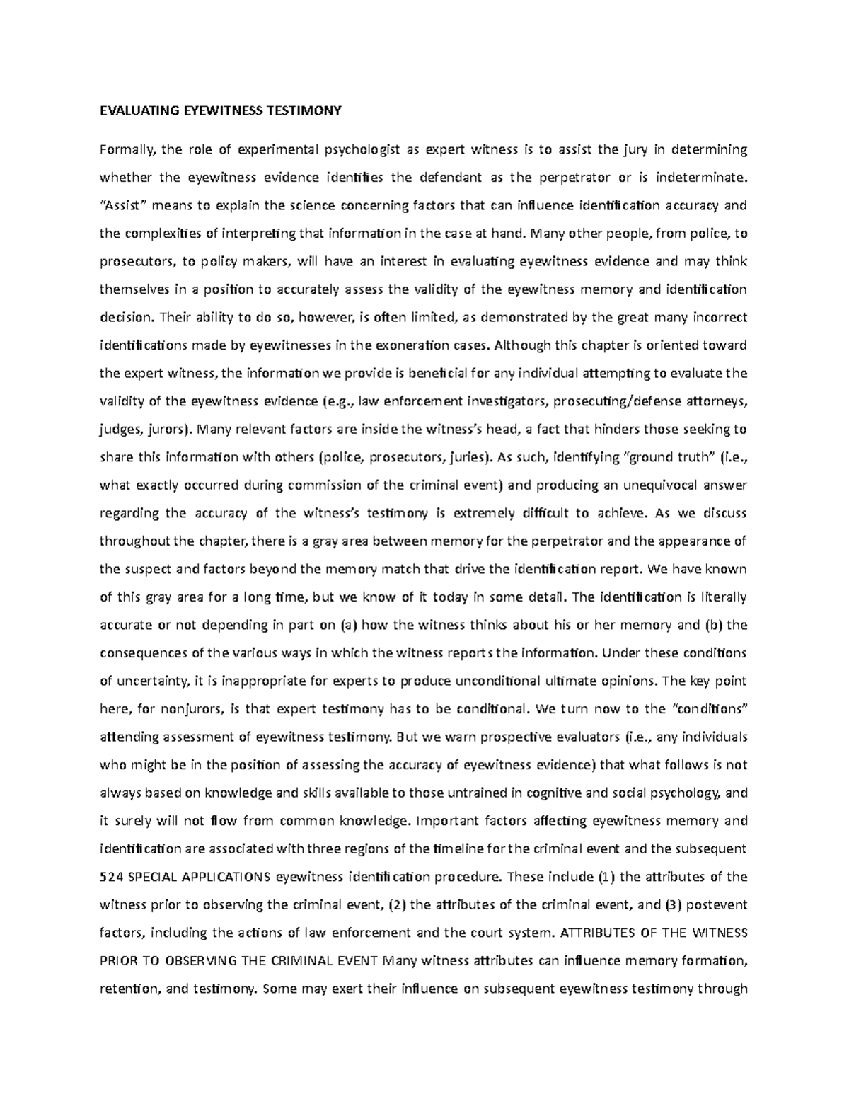 Final Exam Study Notes: Evaluating Eyewitness Testimony (PSY 203) - Studocu