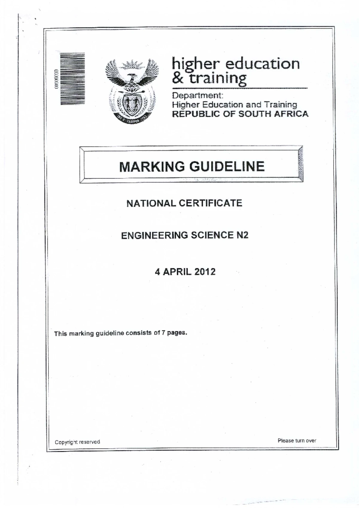 Marking Guide for Engineering Science N2 AUG 2014 Exam - Studocu