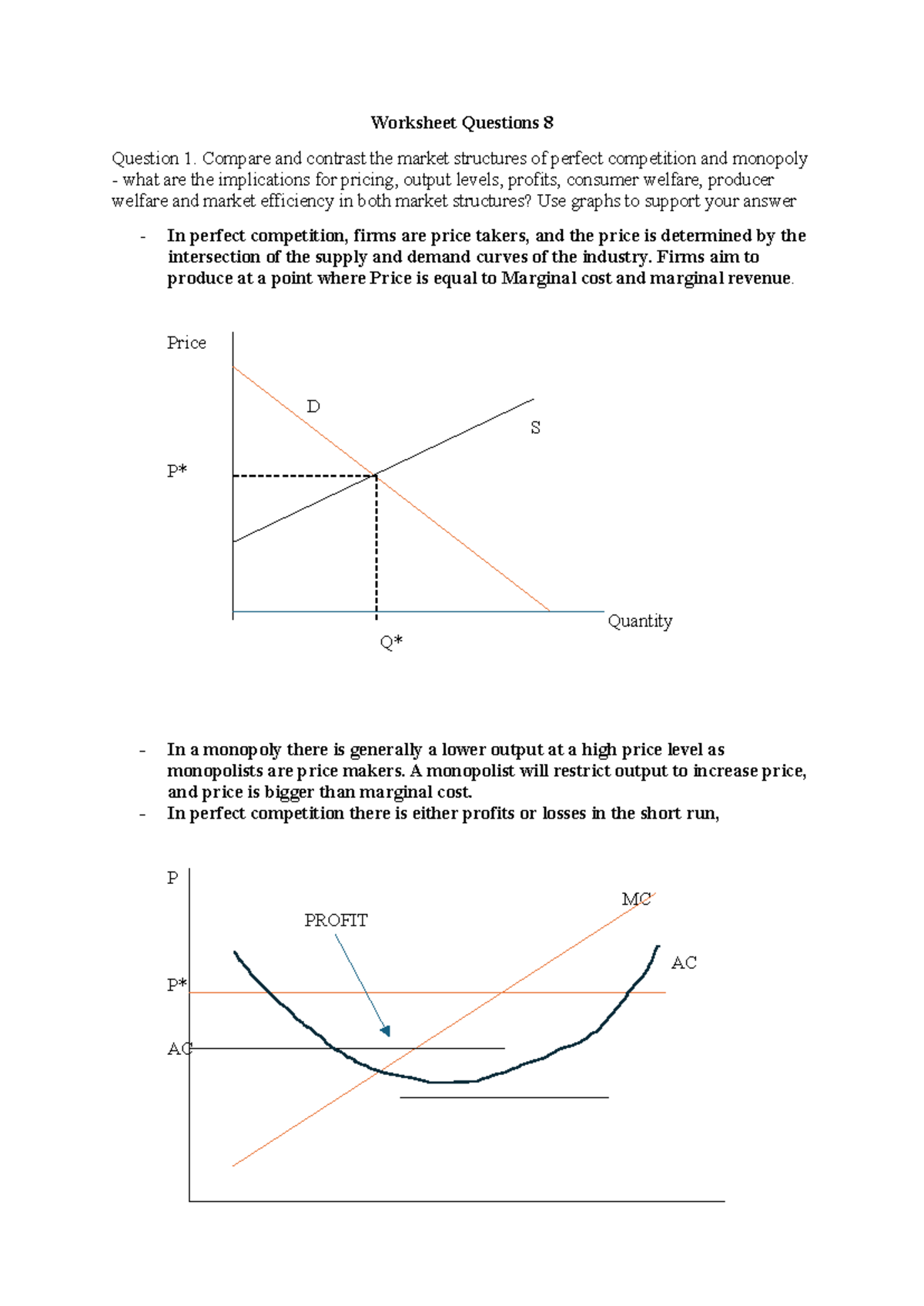 Worksheet Questions 8: Market Structures, Diagrams & Graph Analysis ...