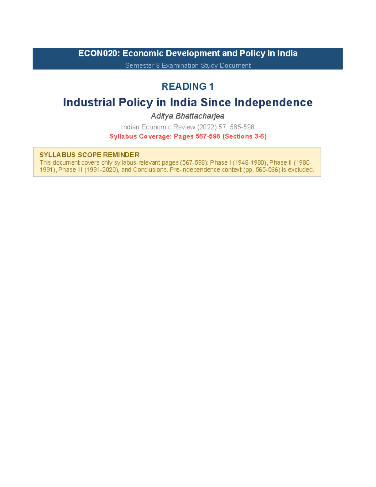 ECON020: Economic Development & Policy in India - Exam Study Notes ...