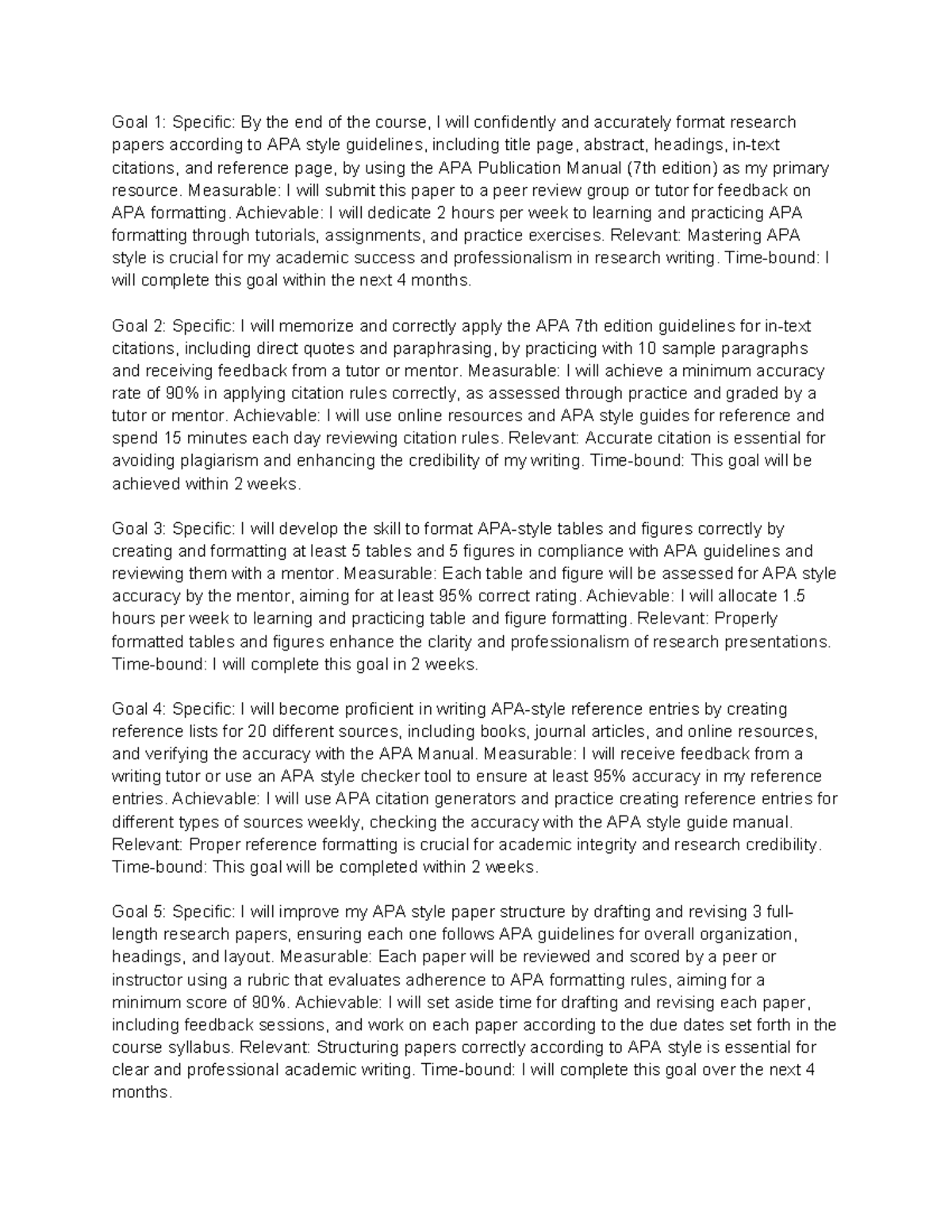 APA Goals for Research Writing Proficiency and Formatting Skills - Studocu