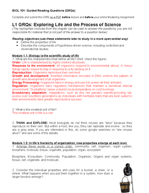 Lesson 2 GRQs Structure and Function of Macromolecules - Complete and ...