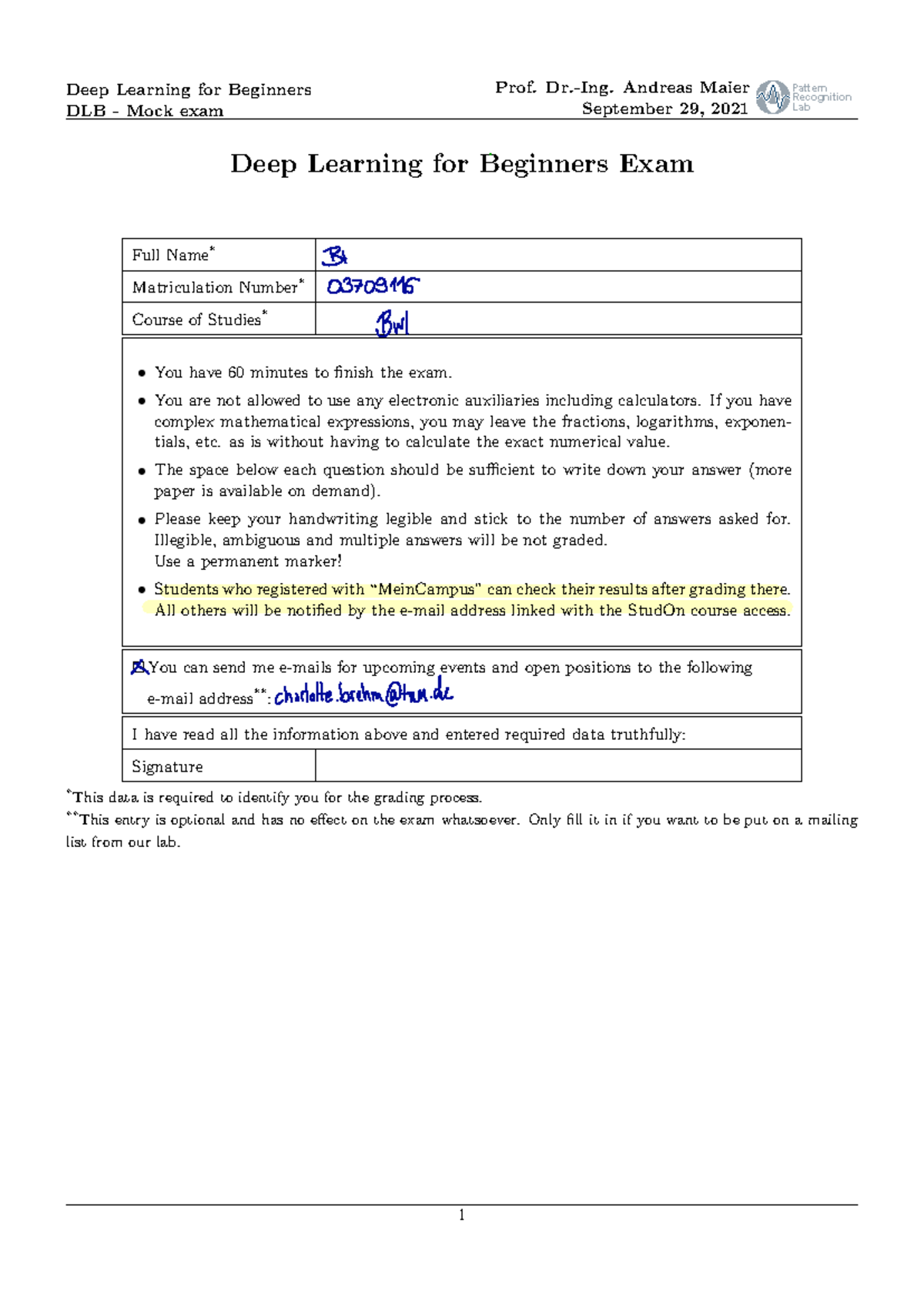 Deep Learning for Beginners DLB Mock Exam - September 29, 2021 - Studocu