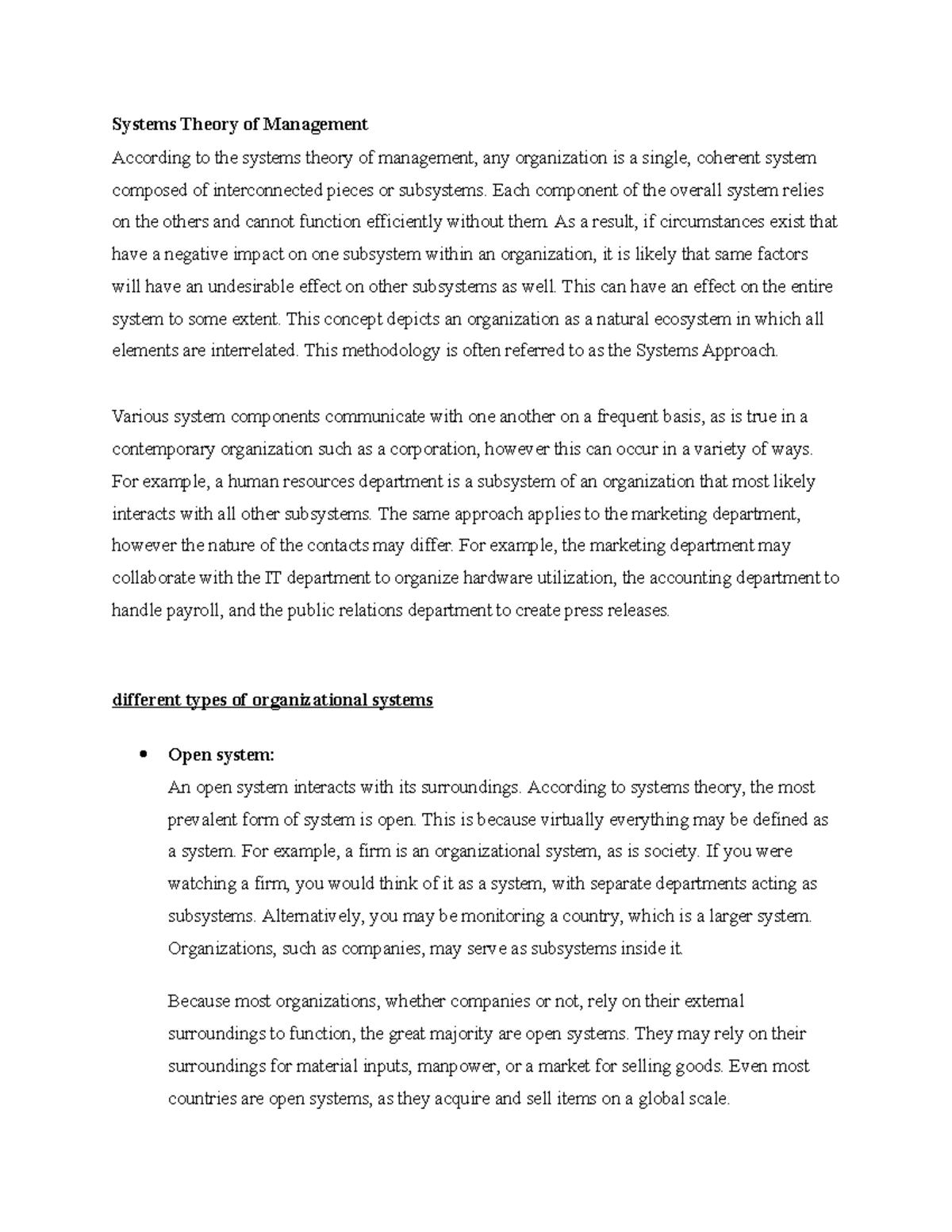 Systems Theory of Management - Systems Theory of Management According ...