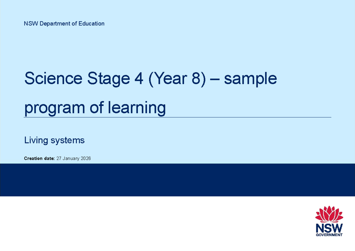 NSW Science Stage 4 (Year 8) Living Systems Learning Program - Studocu