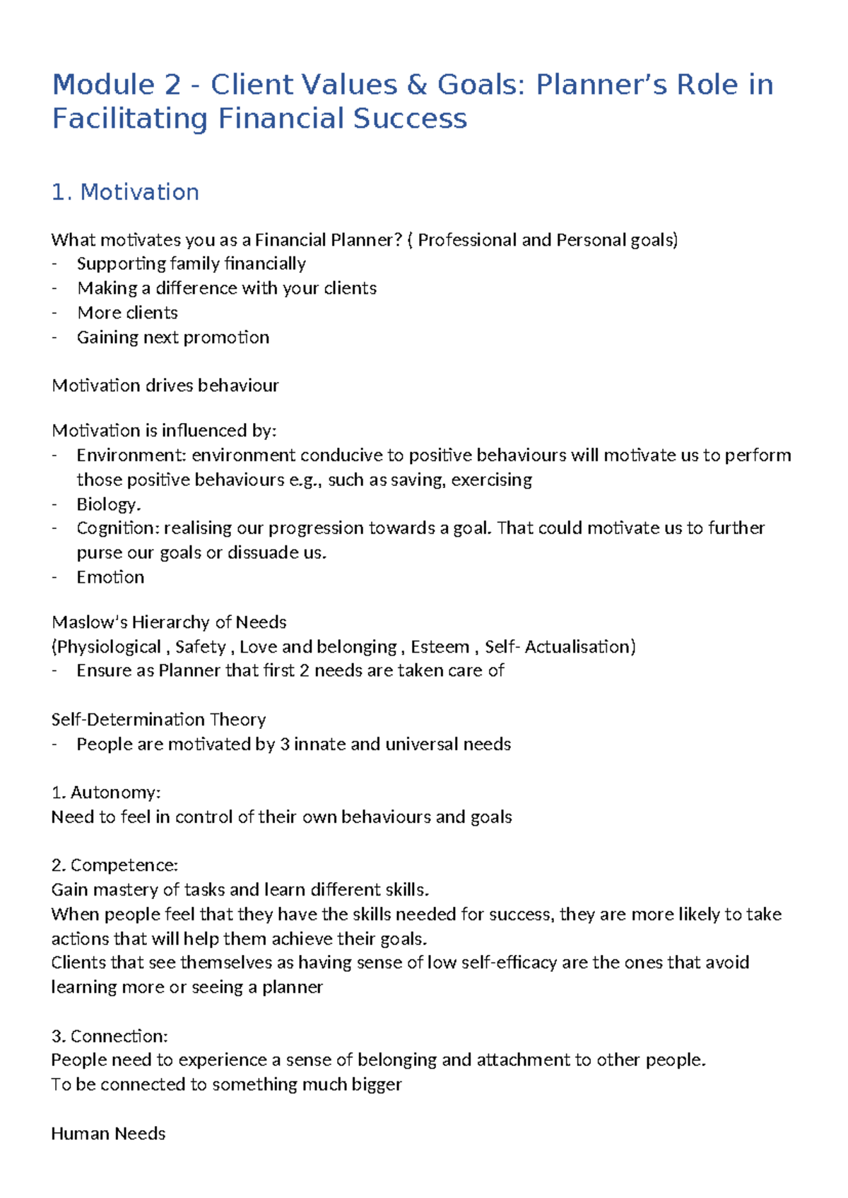 Module 2 - Client Values & Goals: Facilitating Financial Success - Studocu